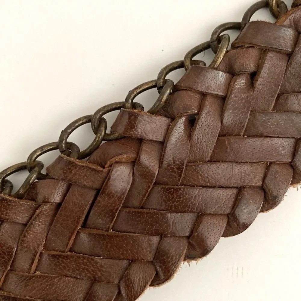 Pistil Brown Leather with chain embellishments Belt sz L Boho Western Pop Star
